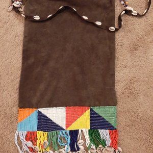 ANNA TRZEBINSKI RARE ONE OFF A KIND Suede BEADED Cowrie Shells SLOUCH BAG TOTE